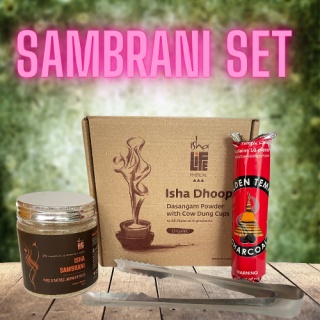Sambrani + Dasangam Dhoop + Holzkohle + Zange SET