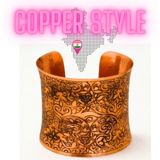 COPPER STYLE Handdekoriertes und geätztes schönes ISHA Kupferarmband