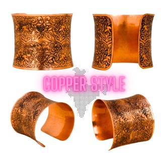 COPPER STYLE Handdekoriertes und geätztes schönes ISHA Kupferarmband