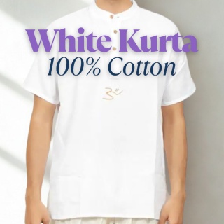 Weiße Kurta 100% Bio-Baumwolle mit gesticktem "Aum"-Schriftzug