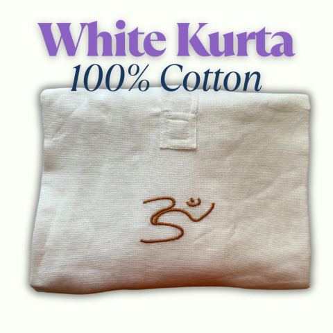 Weiße Kurta 100% Bio-Baumwolle mit gesticktem "Aum"-Schriftzug