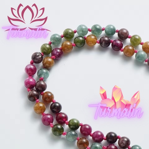 Japa Mala 108 – Mehrfarbiges Turmalin und Lotus-Symbol