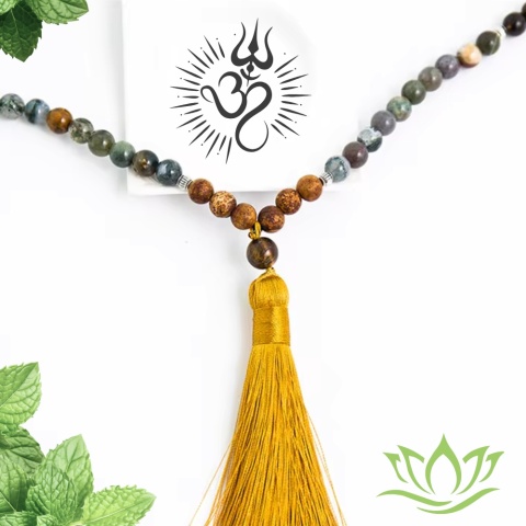 Akash Japa Mala 108 gelbe Tiger Augen, indische Agat und Onyks