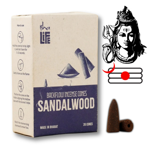 SANDALWOOD Konische Räucherstäbchen für Adiyogi Backflow 20 konische Räucherstäbchen