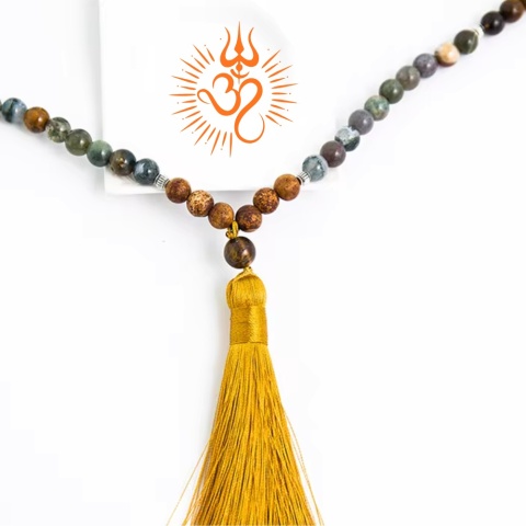 Japa Mala 108 gelbe Tiger Augen, indische Agat und Onyks