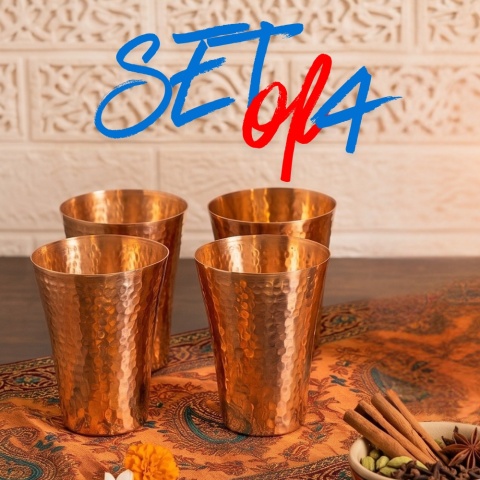 Gehämmertes Kupferbecher-Set, 4 Stück, 400ml, IshaLife