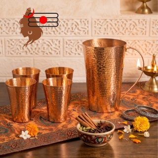 Kupfer Hammer Set: Topf 1,5L + 4 Gläser Kupfer ISHA
