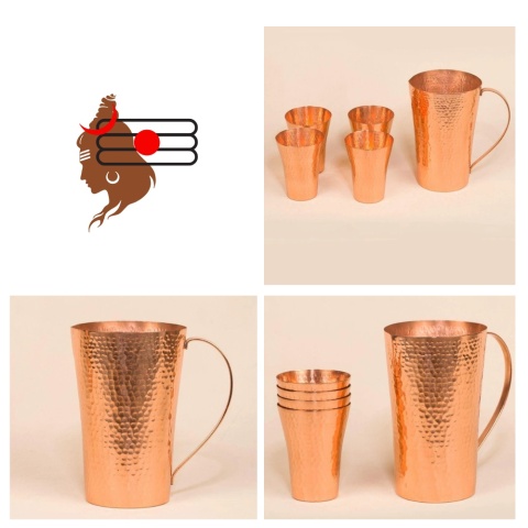 Kupfer Hammer Set: Topf 1,5L + 4 Gläser Kupfer ISHA