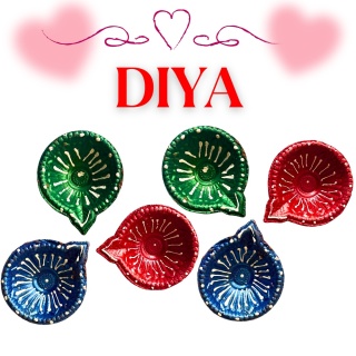 RED Diya Dekorierte Tonlampe