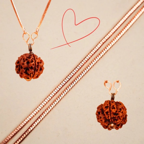 Lange Kette - Rudraksha Panchamukhi Isha (fünfseitig) mit Kupferkette