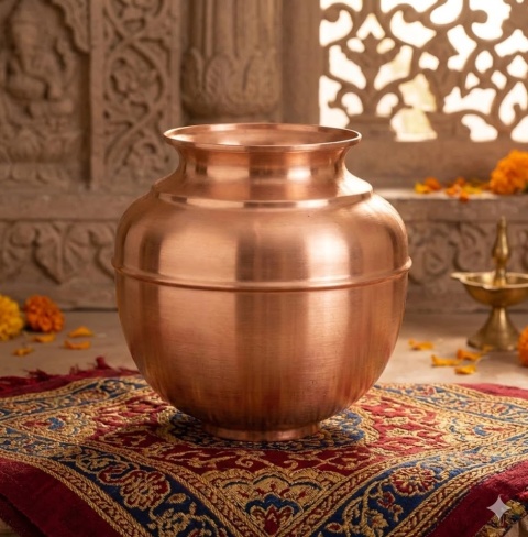 Traditionelles Kupferwassergefäß (Jeevarasam Pot) – 5 Liter